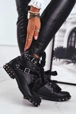 Hot Boto Damskie Botki Nity Kolce Czarne Magnes