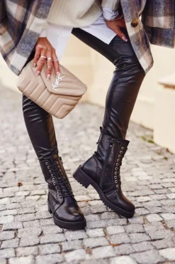 Boto Damskie Botki Ocieplane Czarne Support Me