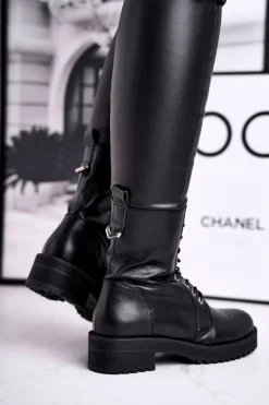 Boto Damskie Botki Ocieplane Czarne Support Me