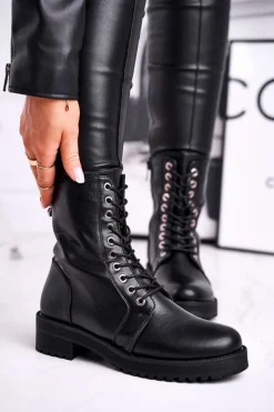 Boto Damskie Botki Ocieplane Czarne Support Me