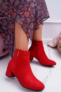 Boto Damskie Botki Ocieplane Czerwone Fiorelli