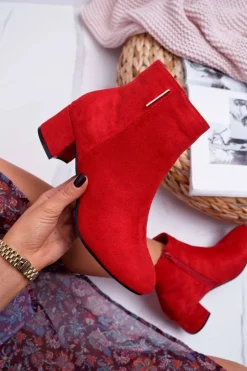 Boto Damskie Botki Ocieplane Czerwone Fiorelli