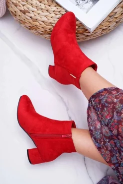 Boto Damskie Botki Ocieplane Czerwone Fiorelli