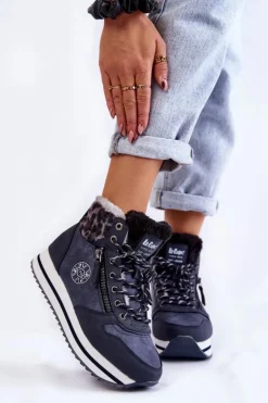 Discount Lee Cooper Damskie Botki Ocieplane LCJ-22-31-1450 Granatowe