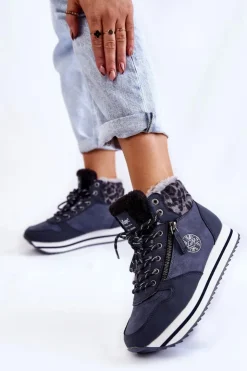 Discount Lee Cooper Damskie Botki Ocieplane LCJ-22-31-1450 Granatowe