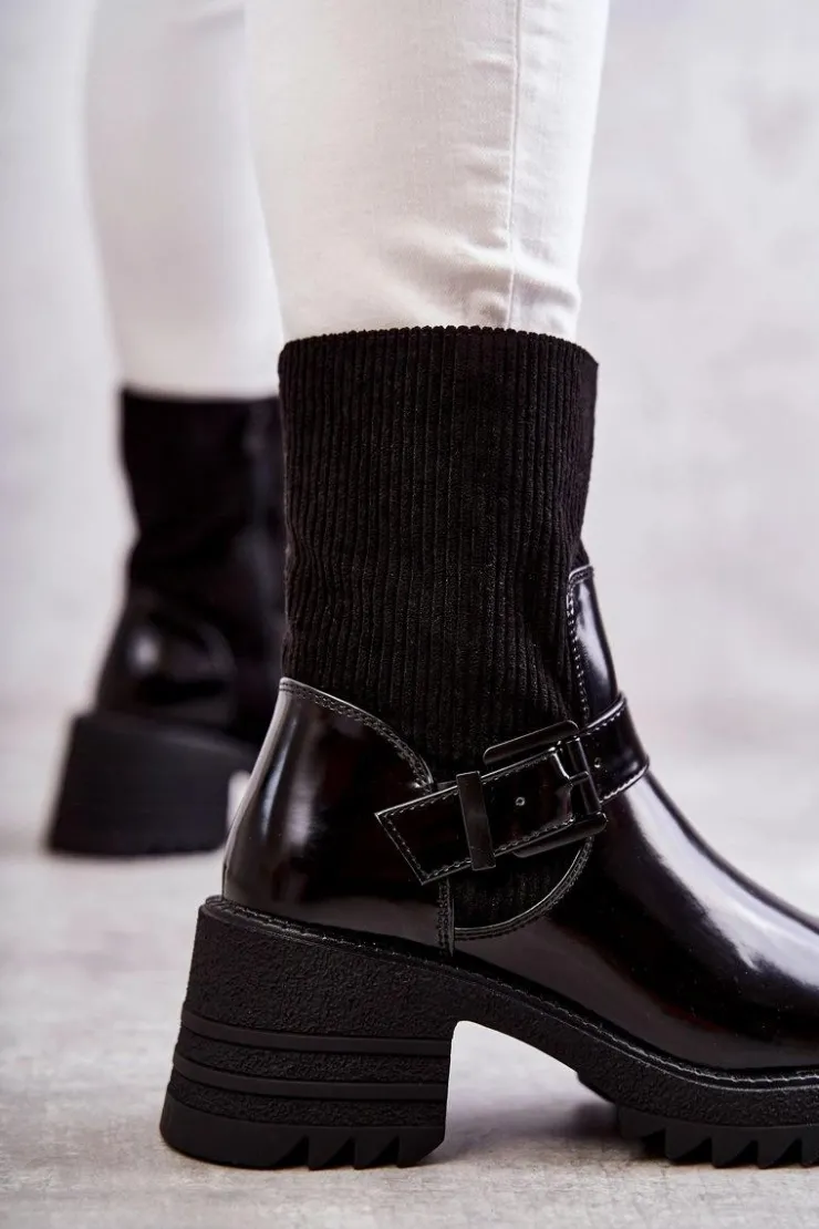 Damskie Boto Damskie Botki Ocieplane Na Masywnym Obcasie Czarne Marinela