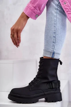 Evento Botki Sznurowane|Czarne Botki*Damskie Botki Ocieplane Na Suwak Czarne Fabiola