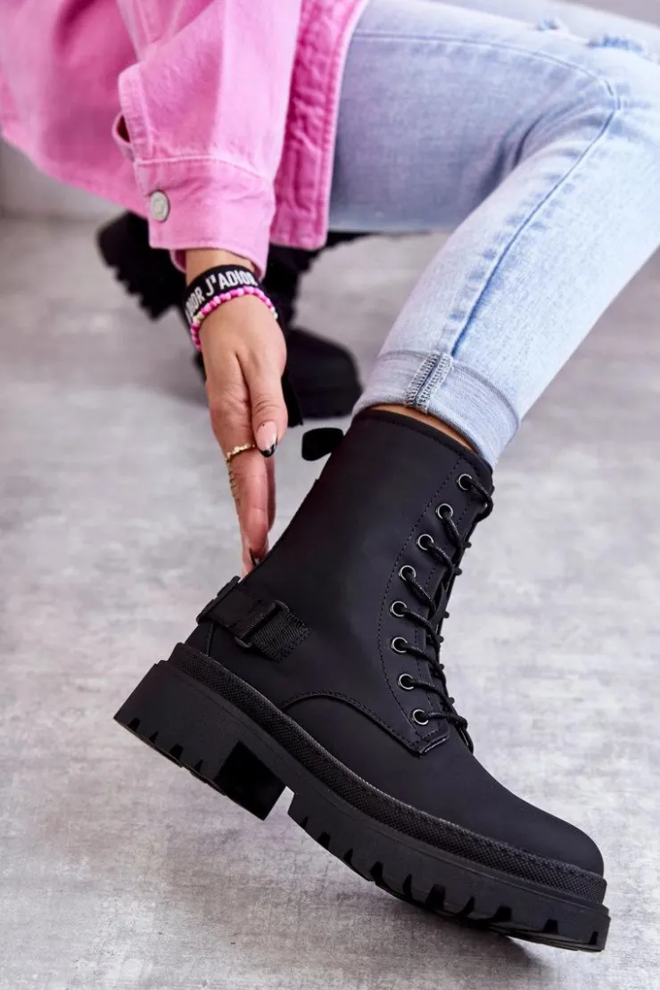 Evento Botki Sznurowane|Czarne Botki*Damskie Botki Ocieplane Na Suwak Czarne Fabiola