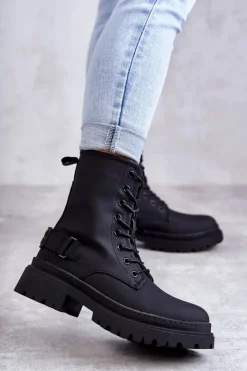 Evento Botki Sznurowane|Czarne Botki*Damskie Botki Ocieplane Na Suwak Czarne Fabiola