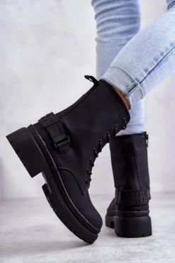 Evento Botki Sznurowane|Czarne Botki*Damskie Botki Ocieplane Na Suwak Czarne Fabiola