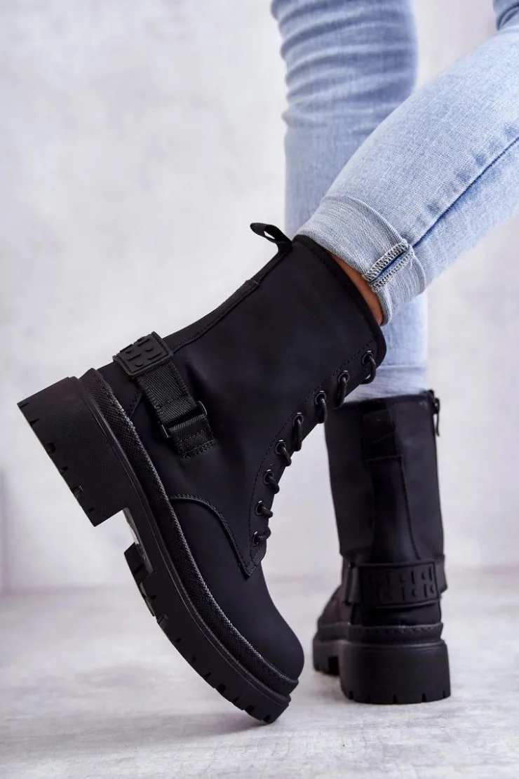 Evento Botki Sznurowane|Czarne Botki*Damskie Botki Ocieplane Na Suwak Czarne Fabiola
