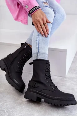 Evento Botki Sznurowane|Czarne Botki*Damskie Botki Ocieplane Na Suwak Czarne Fabiola