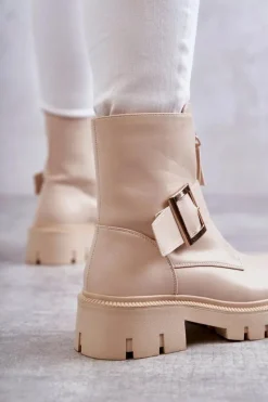 Boto Damskie Botki Ocieplane Na Suwak Beżowe Torey