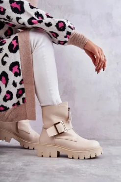 Boto Damskie Botki Ocieplane Na Suwak Beżowe Torey
