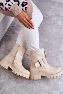 Boto Damskie Botki Ocieplane Na Suwak Beżowe Torey