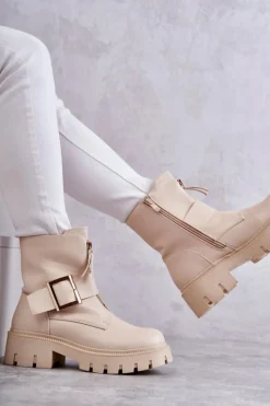 Boto Damskie Botki Ocieplane Na Suwak Beżowe Torey