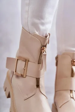 Boto Damskie Botki Ocieplane Na Suwak Beżowe Torey