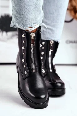 Hot Boto Damskie Botki Ocieplane Suwak z Przodu Czarne Hypnotized