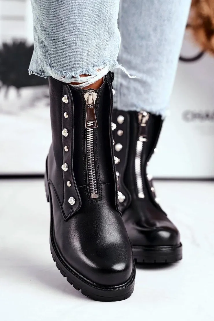 Hot Boto Damskie Botki Ocieplane Suwak z Przodu Czarne Hypnotized