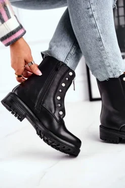 Hot Boto Damskie Botki Ocieplane Suwak z Przodu Czarne Hypnotized