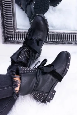 Online Boto Damskie Botki Ocieplane Z Kolcami i Dżetami Neso