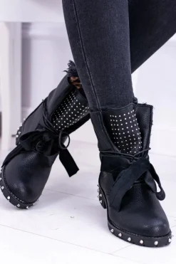 Online Boto Damskie Botki Ocieplane Z Kolcami i Dżetami Neso