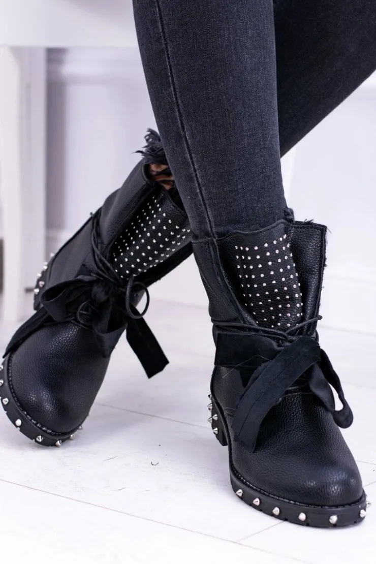 Online Boto Damskie Botki Ocieplane Z Kolcami i Dżetami Neso