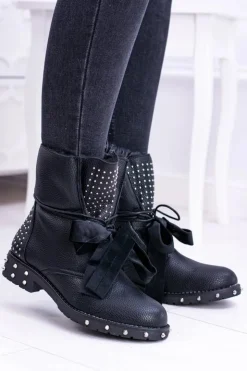 Online Boto Damskie Botki Ocieplane Z Kolcami i Dżetami Neso