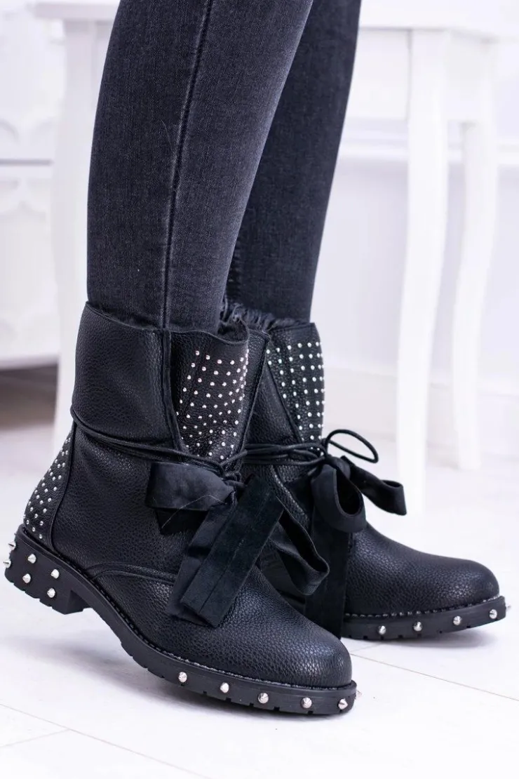 Online Boto Damskie Botki Ocieplane Z Kolcami i Dżetami Neso