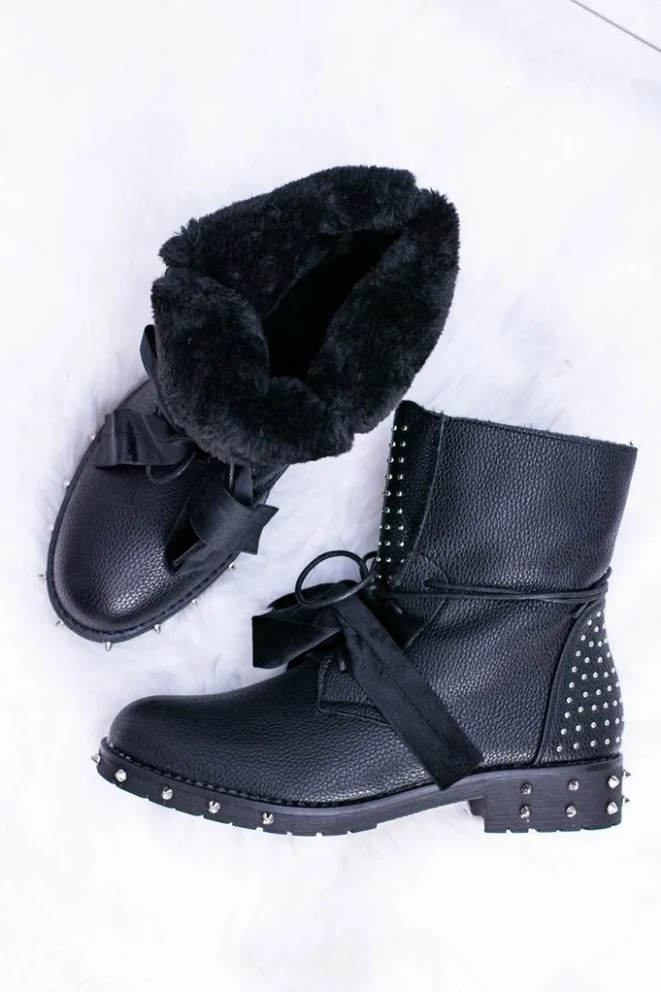 Online Boto Damskie Botki Ocieplane Z Kolcami i Dżetami Neso