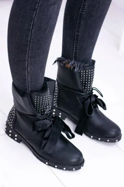 Online Boto Damskie Botki Ocieplane Z Kolcami i Dżetami Neso