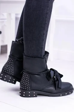 Online Boto Damskie Botki Ocieplane Z Kolcami i Dżetami Neso