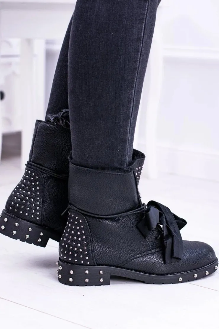 Online Boto Damskie Botki Ocieplane Z Kolcami i Dżetami Neso