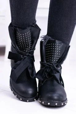 Online Boto Damskie Botki Ocieplane Z Kolcami i Dżetami Neso