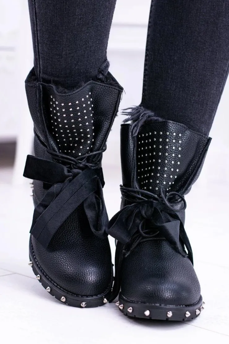 Online Boto Damskie Botki Ocieplane Z Kolcami i Dżetami Neso