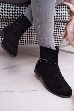 Damskie Boto Damskie Botki Płaski Obcas Ocieplane Czarne Verte