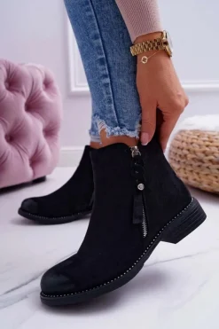 Damskie Damskie buty S.Barski Damskie Botki Płaski Obcas Czarne Barski 98-20