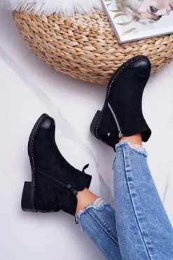 Damskie Damskie buty S.Barski Damskie Botki Płaski Obcas Czarne Barski 98-20