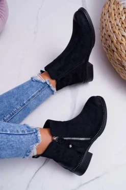 Damskie Damskie buty S.Barski Damskie Botki Płaski Obcas Czarne Barski 98-20