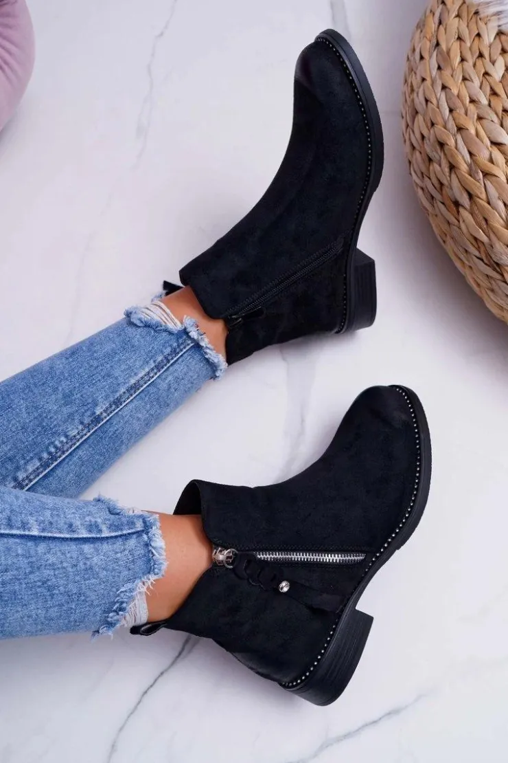 Damskie Damskie buty S.Barski Damskie Botki Płaski Obcas Czarne Barski 98-20