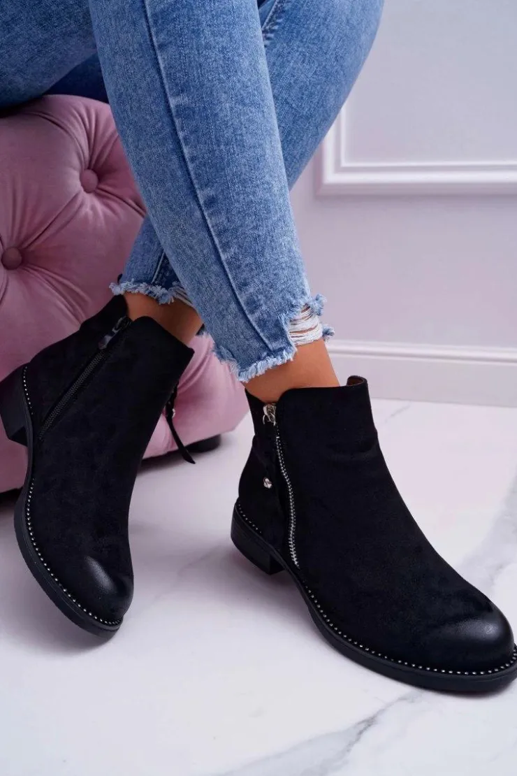 Damskie Damskie buty S.Barski Damskie Botki Płaski Obcas Czarne Barski 98-20