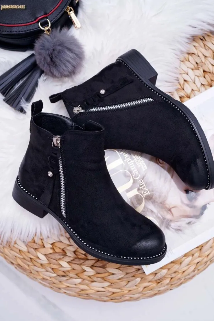 Damskie Damskie buty S.Barski Damskie Botki Płaski Obcas Czarne Barski 98-20