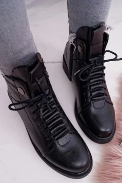 Online Boto Damskie Botki Płaski Obcas Ocieplane Czarne Livin