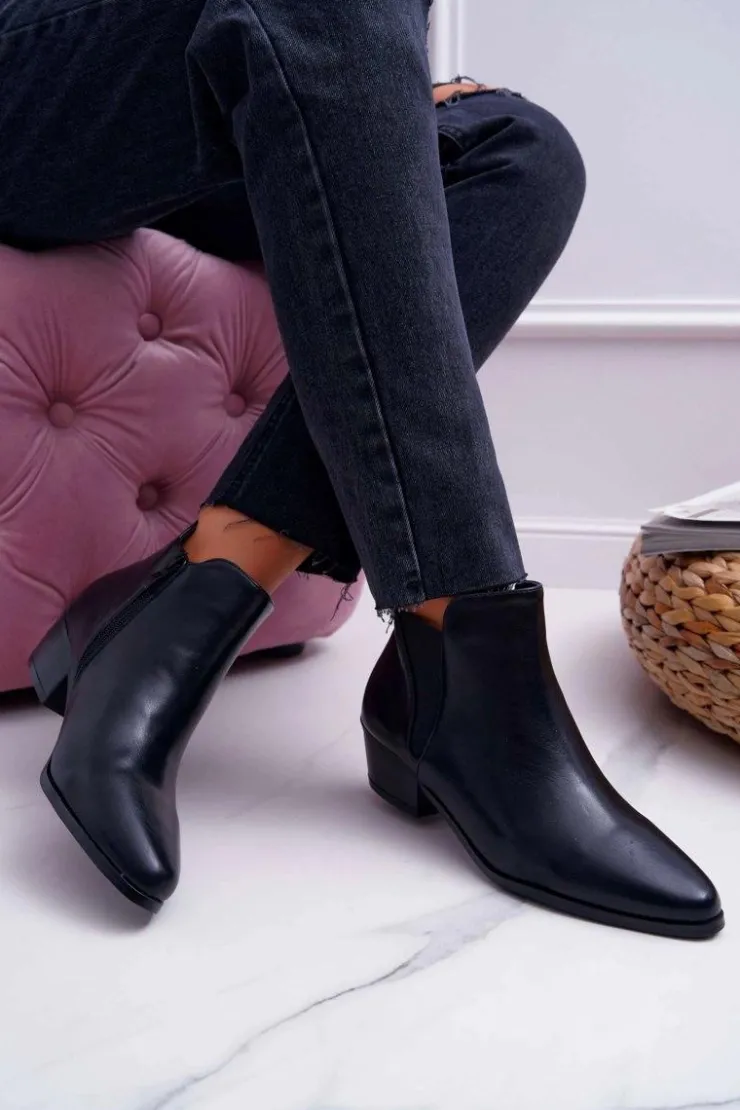 Outlet Boto Damskie Botki Płaskie Czarne Murino