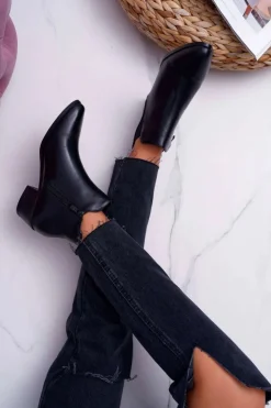 Outlet Boto Damskie Botki Płaskie Czarne Murino