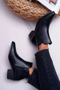 Outlet Boto Damskie Botki Płaskie Czarne Murino