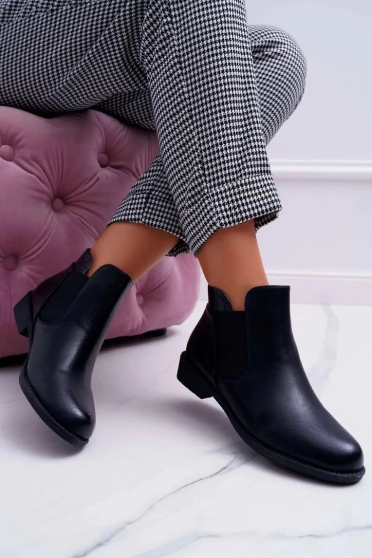 Damskie Boto Damskie Botki Płaskie Czarne Estacanto