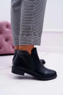 Damskie Boto Damskie Botki Płaskie Czarne Estacanto