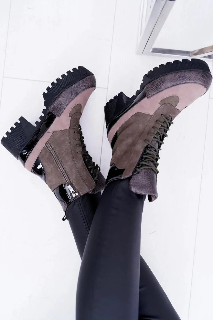 Damskie Boto Damskie Botki Płaskie Lu Boo Ciepłe Zielone Desert