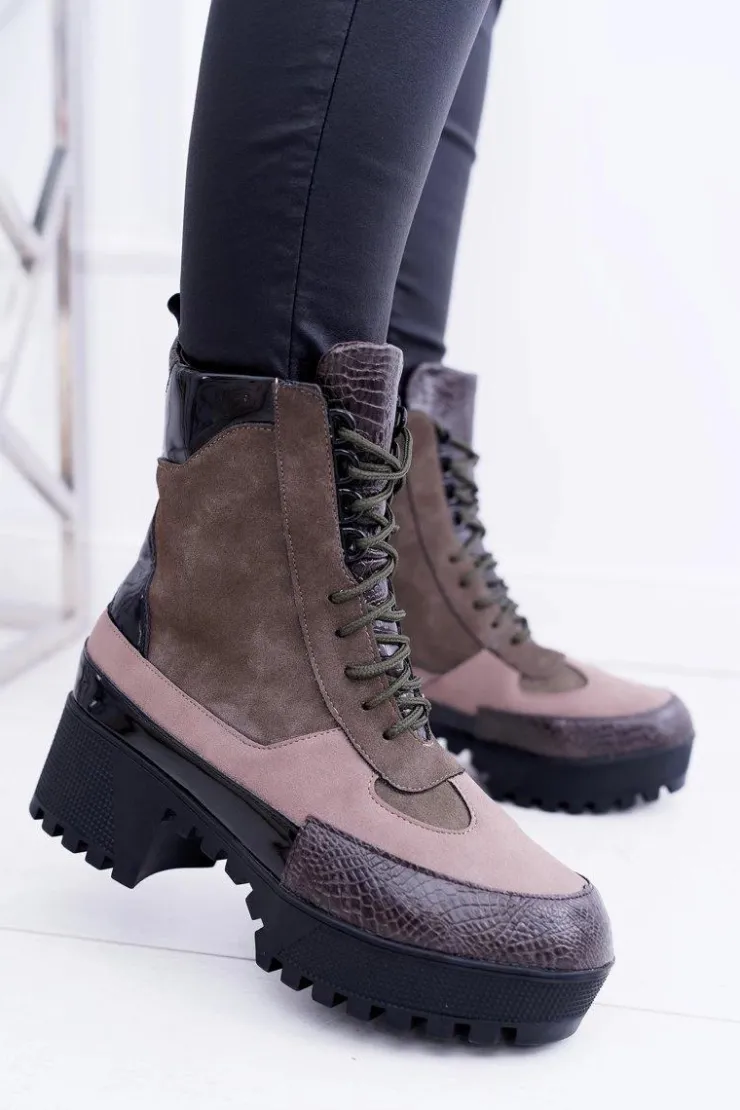 Damskie Boto Damskie Botki Płaskie Lu Boo Ciepłe Zielone Desert